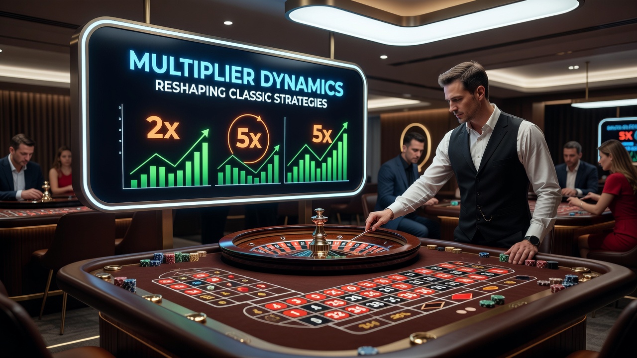 Detailansicht eines Live-Roulette-Rades mit aktivierten Multiplikatoren auf dem Bildschirm