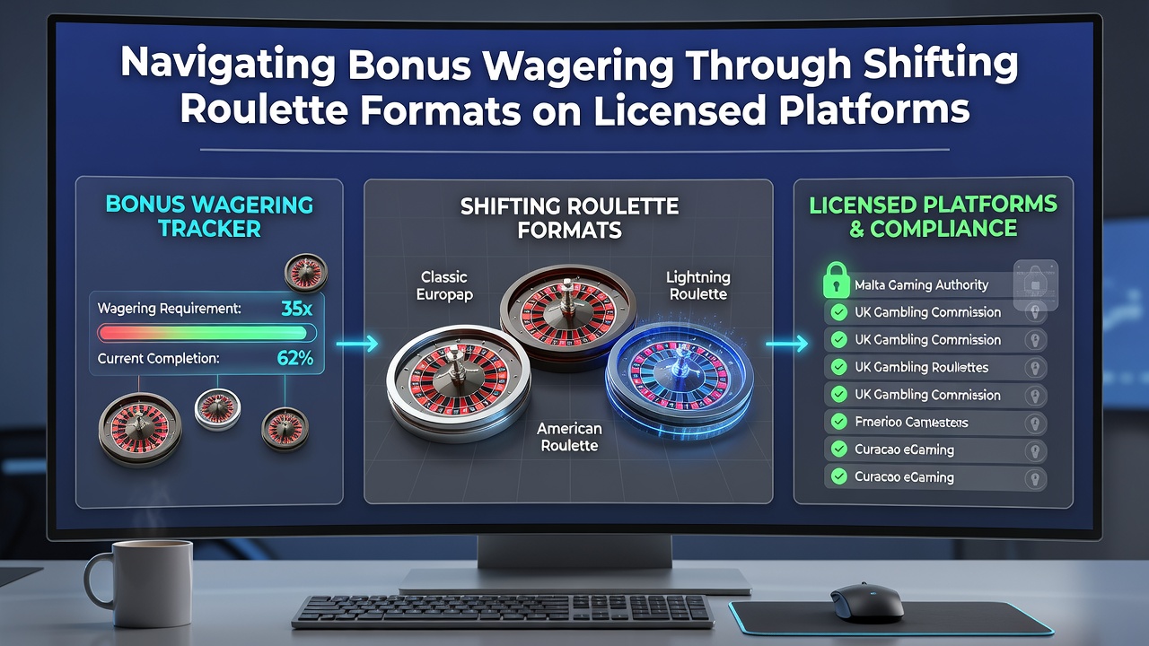 Schnittstelle einer lizenzierten Roulette-Plattform während eines Formatwechsels mit Bonus-Tracking
