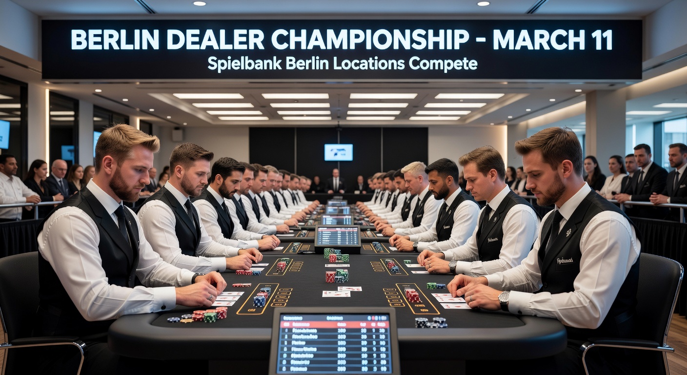 Nahaufnahme eines Roulette-Tisches während einer Side-Event-Challenge beim Berlin Dealer Championship, mit Dealer, der Chips über den Tisch schiebt, um Präzision zu demonstrieren